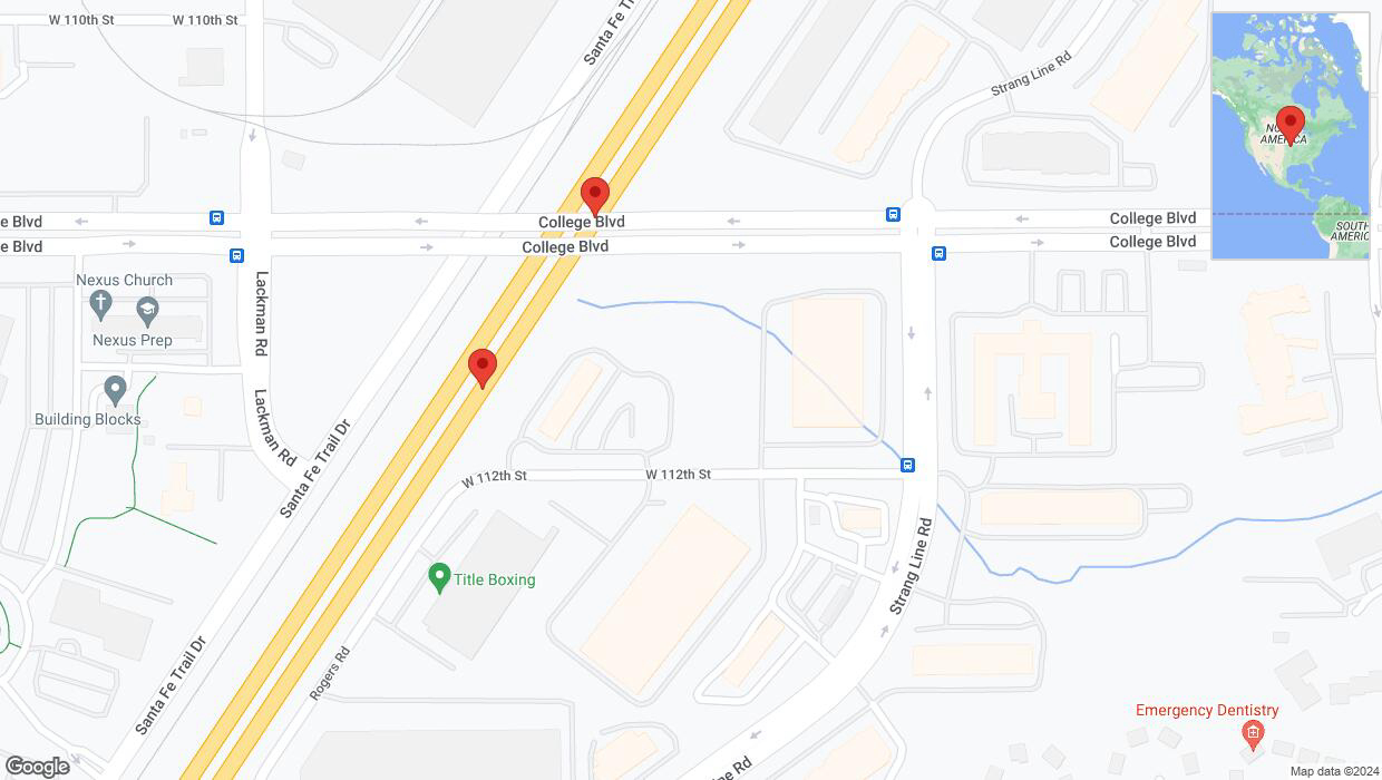 A detailed map that shows the affected road due to 'Broken down vehicle on eastbound I-35 in Lenexa' on September 3rd at 5:10 p.m.
