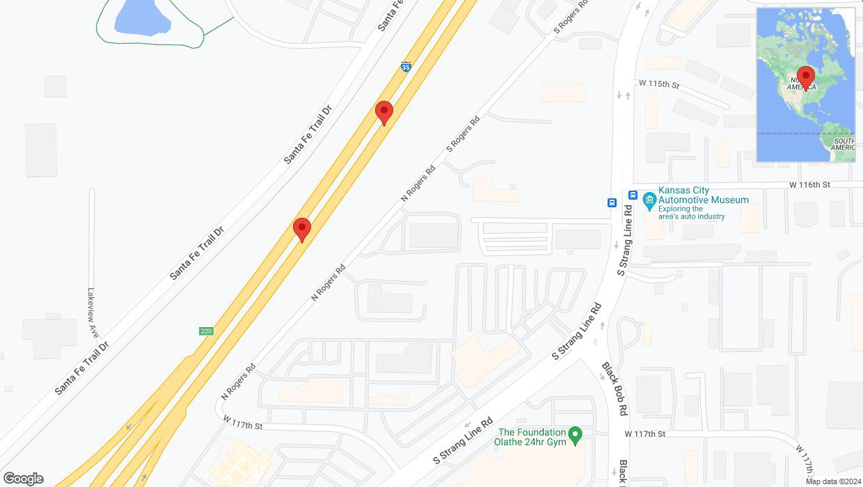A detailed map that shows the affected road due to 'Broken down vehicle on eastbound I-35 in Olathe' on September 3rd at 6:10 p.m.