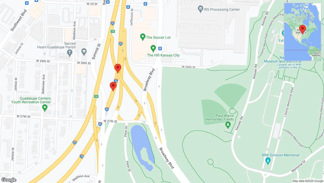 A detailed map that shows the affected road due to 'Broken down vehicle on northbound I-35 in Kansas City' on September 3rd at 6:40 p.m.