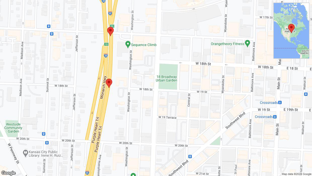 A detailed map that shows the affected road due to 'Broken down vehicle on northbound I-35 in Kansas City' on September 3rd at 6:58 p.m.