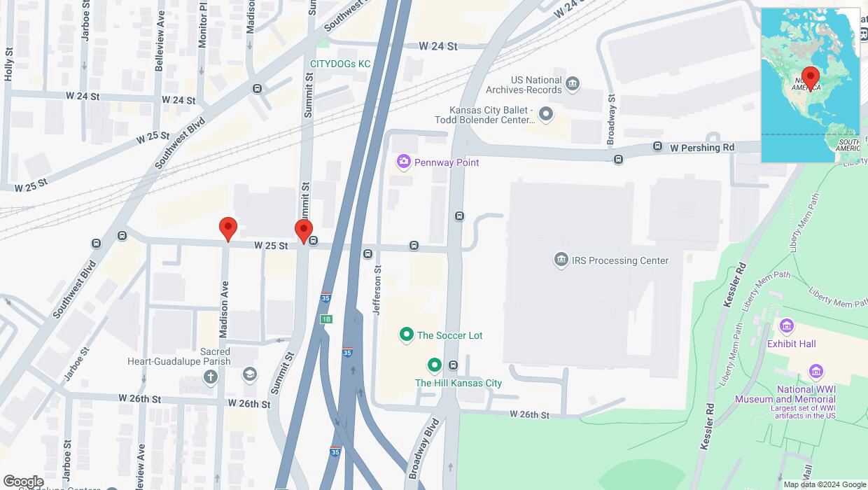 A detailed map that shows the affected road due to 'Kansas City: West 25 Street closed' on September 4th at 8:59 p.m.