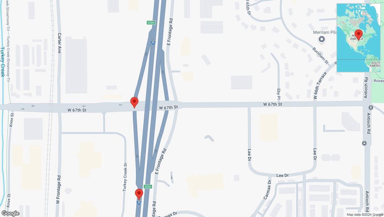 A detailed map that shows the affected road due to 'West 67th Street temporarily closed in Shawnee' on September 3rd at 9:54 p.m.