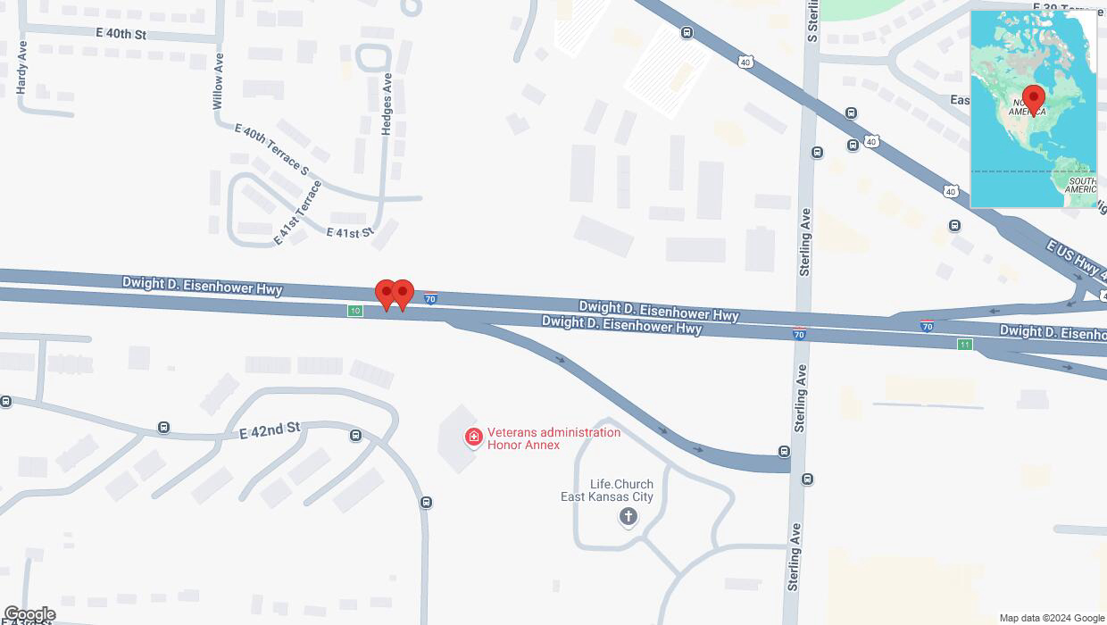 A detailed map that shows the affected road due to 'Reports of a crash on eastbound I-70' on September 4th at 5:53 p.m.