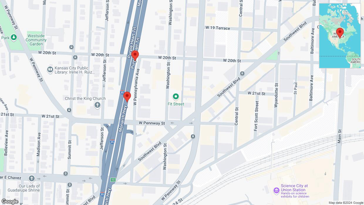 A detailed map that shows the affected road due to 'Broken down vehicle on northbound I-35 in Kansas City' on September 4th at 6:17 p.m.
