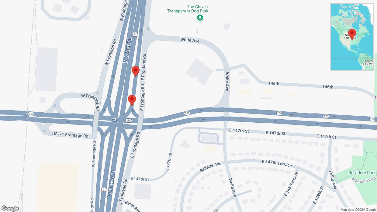 A detailed map that shows the affected road due to 'I-49 North temporarily closed in Grandview' on September 4th at 7:17 p.m.