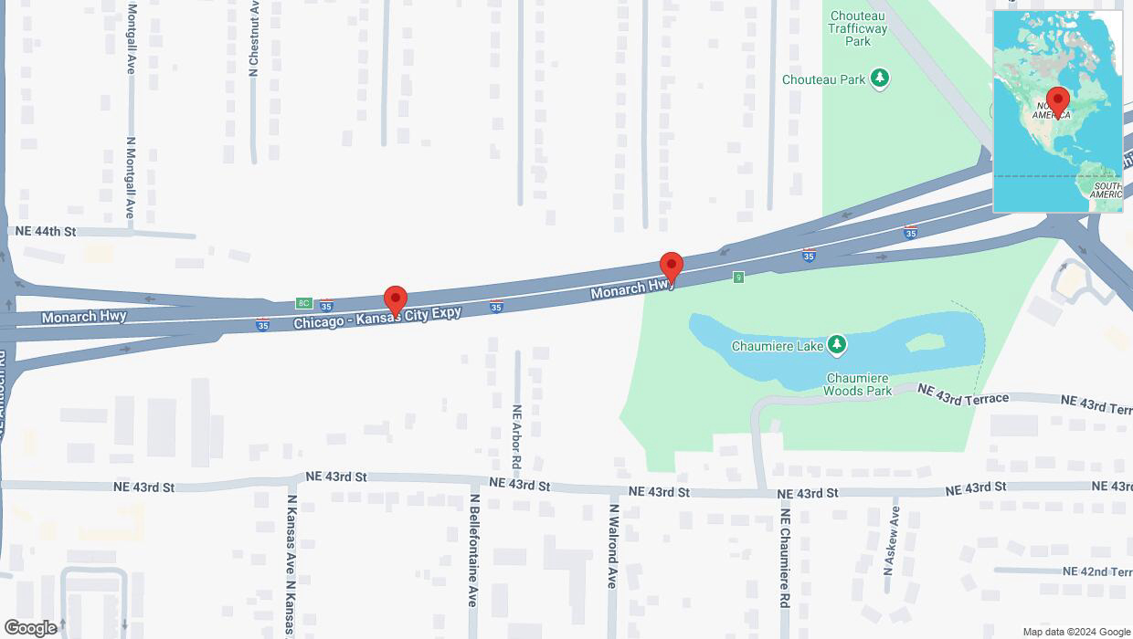 A detailed map that shows the affected road due to 'Broken down vehicle on northbound I-35 in Kansas City' on September 4th at 9:53 p.m.