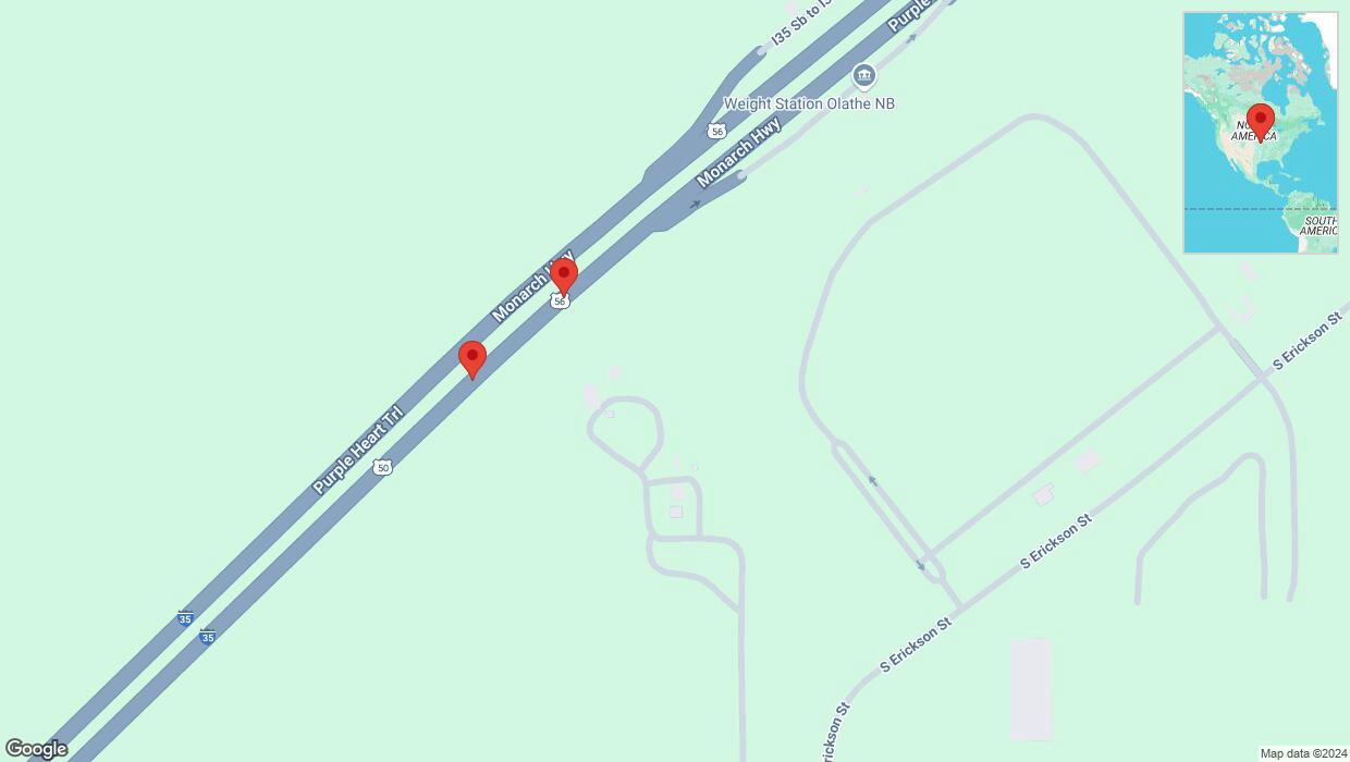 A detailed map that shows the affected road due to 'Broken down vehicle on eastbound I-35 in Olathe' on September 5th at 6:28 p.m.
