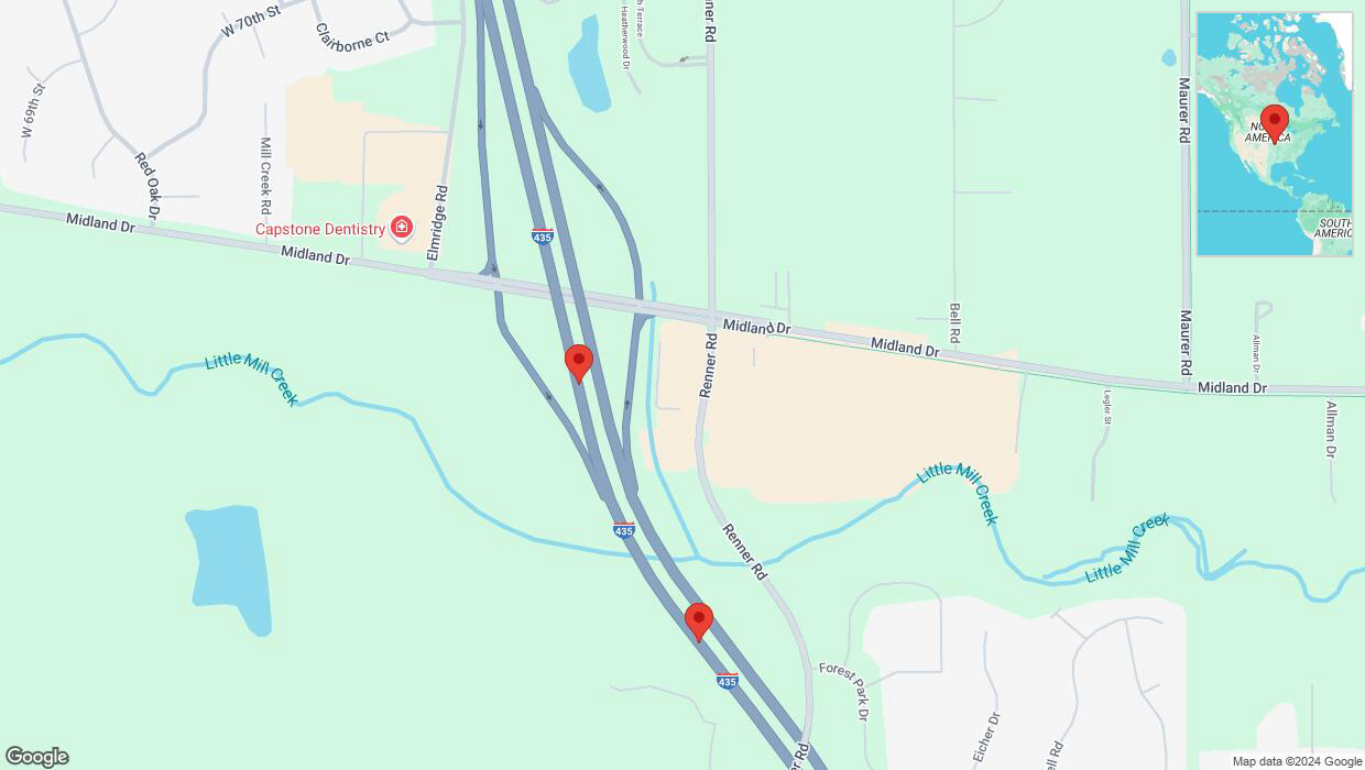 A detailed map that shows the affected road due to 'Lane on I-435 closed in Shawnee' on September 8th at 3:40 p.m.