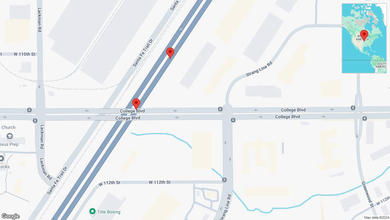 A detailed map that shows the affected road due to 'Broken down vehicle on eastbound I-35 in Lenexa' on September 6th at 4:58 p.m.