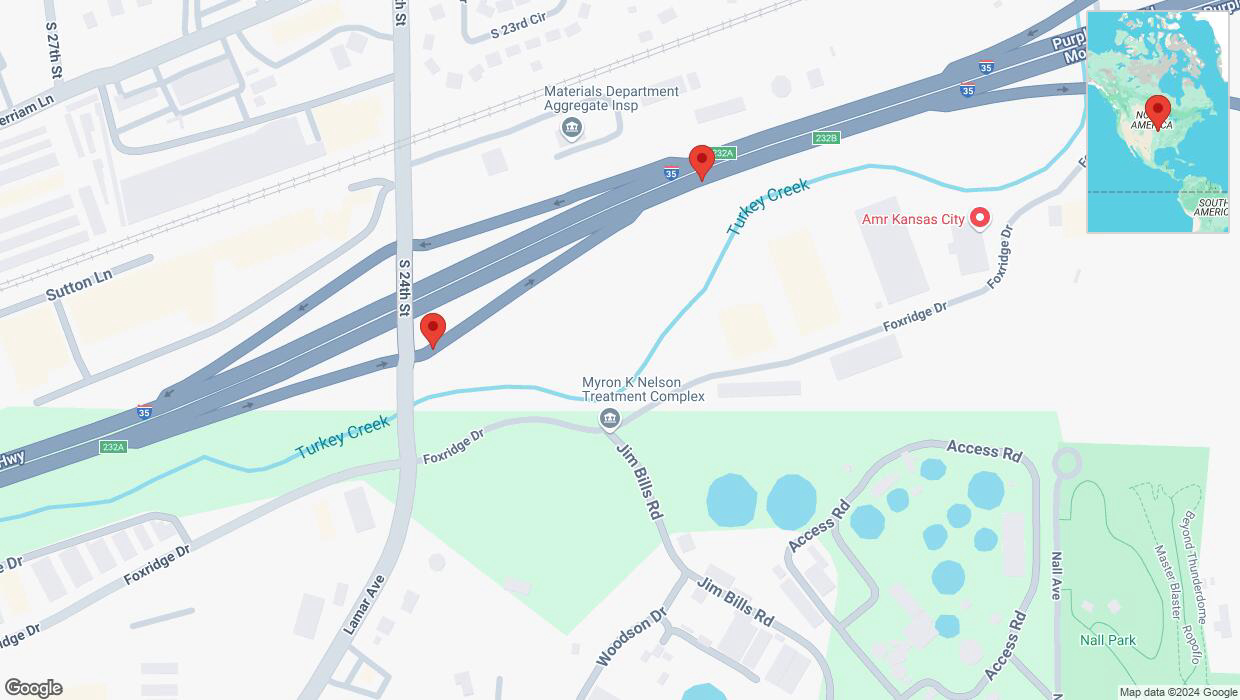 A detailed map that shows the affected road due to 'Broken down vehicle on South 24th Street in Kansas City' on September 6th at 4:58 p.m.