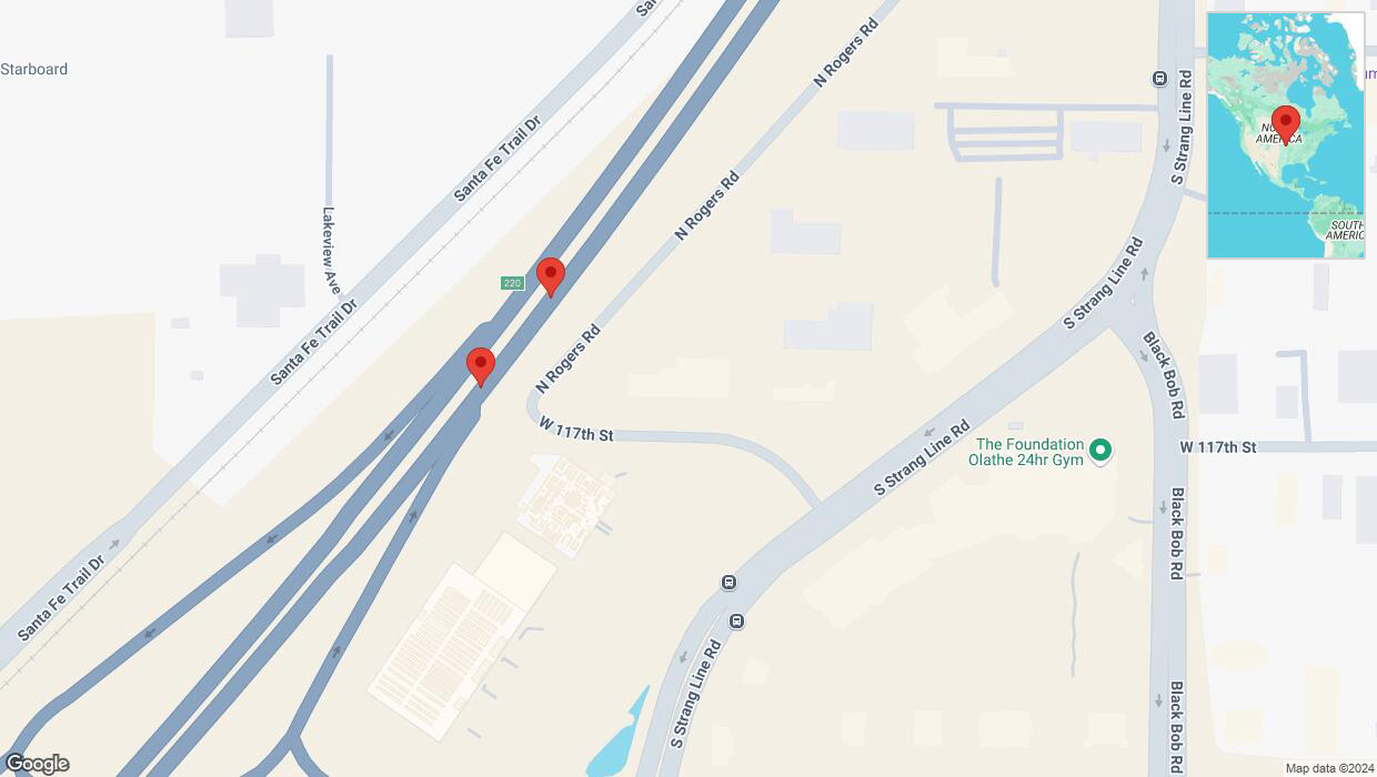 A detailed map that shows the affected road due to 'Broken down vehicle on eastbound I-35 in Olathe' on September 6th at 10:46 p.m.