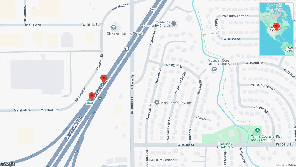 A detailed map that shows the affected road due to 'Broken down vehicle on westbound I-35 in Lenexa' on September 7th at 2:34 p.m.
