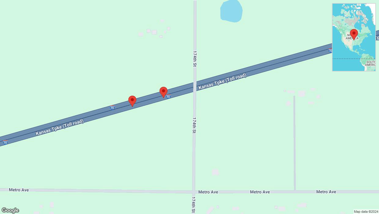 A detailed map that shows the affected road due to 'Broken down vehicle on eastbound I-70 in Tonganoxie' on September 7th at 8:04 p.m.