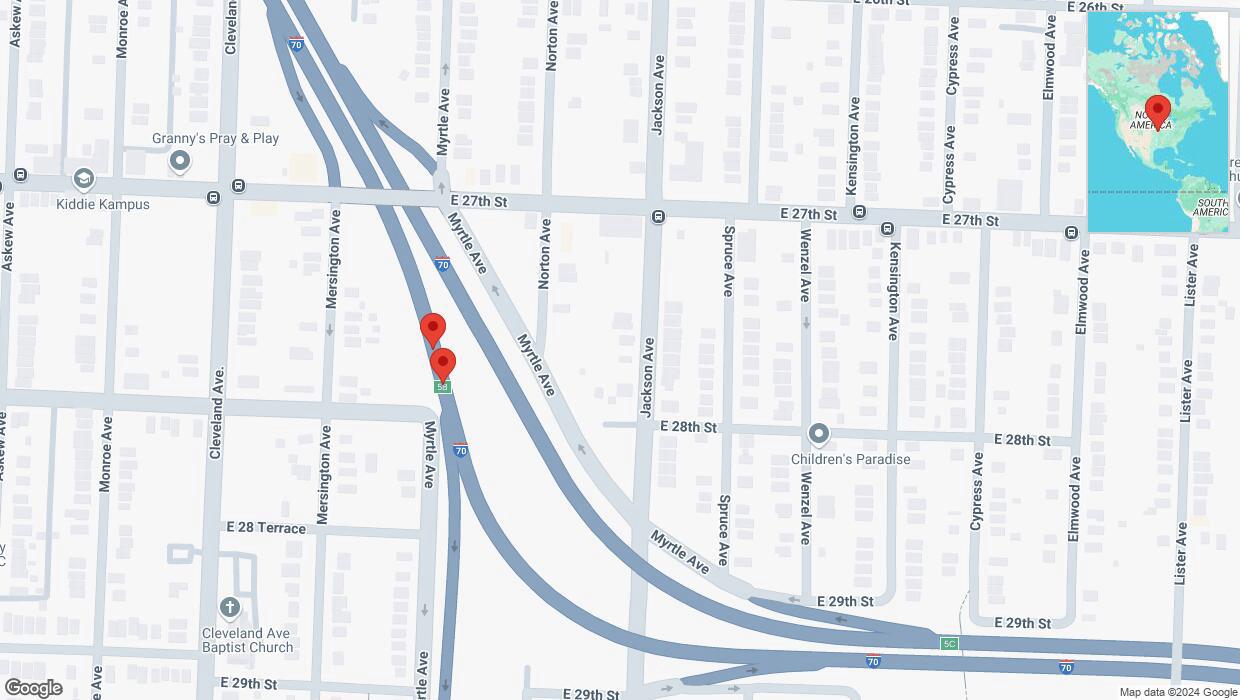A detailed map that shows the affected road due to 'Crash update: I-70' on September 8th at 12:04 p.m.