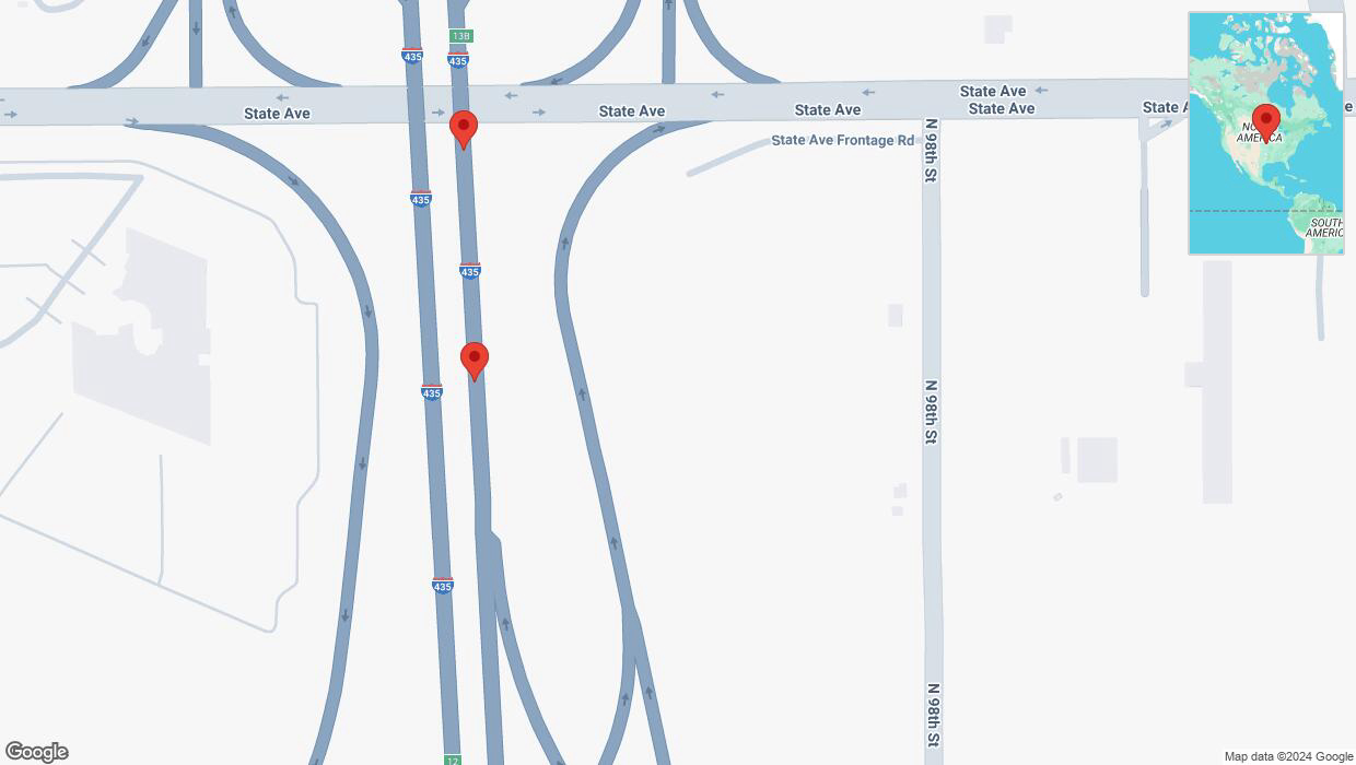 A detailed map that shows the affected road due to 'Broken down vehicle on northbound I-435 in Kansas City' on September 8th at 3:28 p.m.