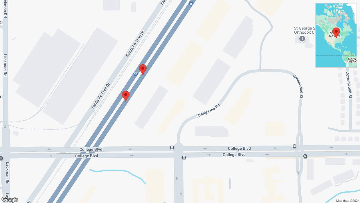 A detailed map that shows the affected road due to 'Broken down vehicle on eastbound I-35 in Lenexa' on September 8th at 8:04 p.m.