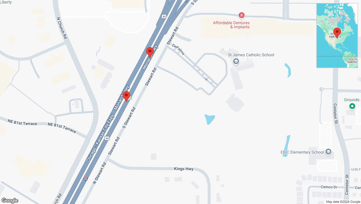 A detailed map that shows the affected road due to 'Broken down vehicle on northbound I-35 in Kansas City' on September 9th at 11:58 a.m.