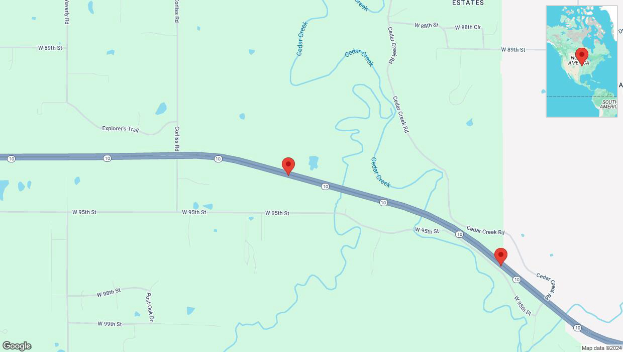 A detailed map that shows the affected road due to 'Left lane on K-10 closed in De Soto' on September 15th at 4:14 p.m.