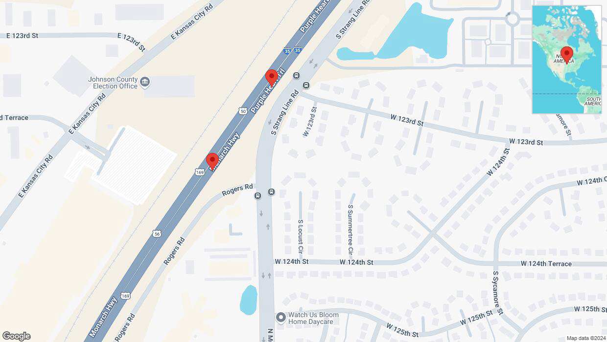 A detailed map that shows the affected road due to 'Warning in Olathe: Crash reported on eastbound I-35' on September 10th at 3:40 p.m.