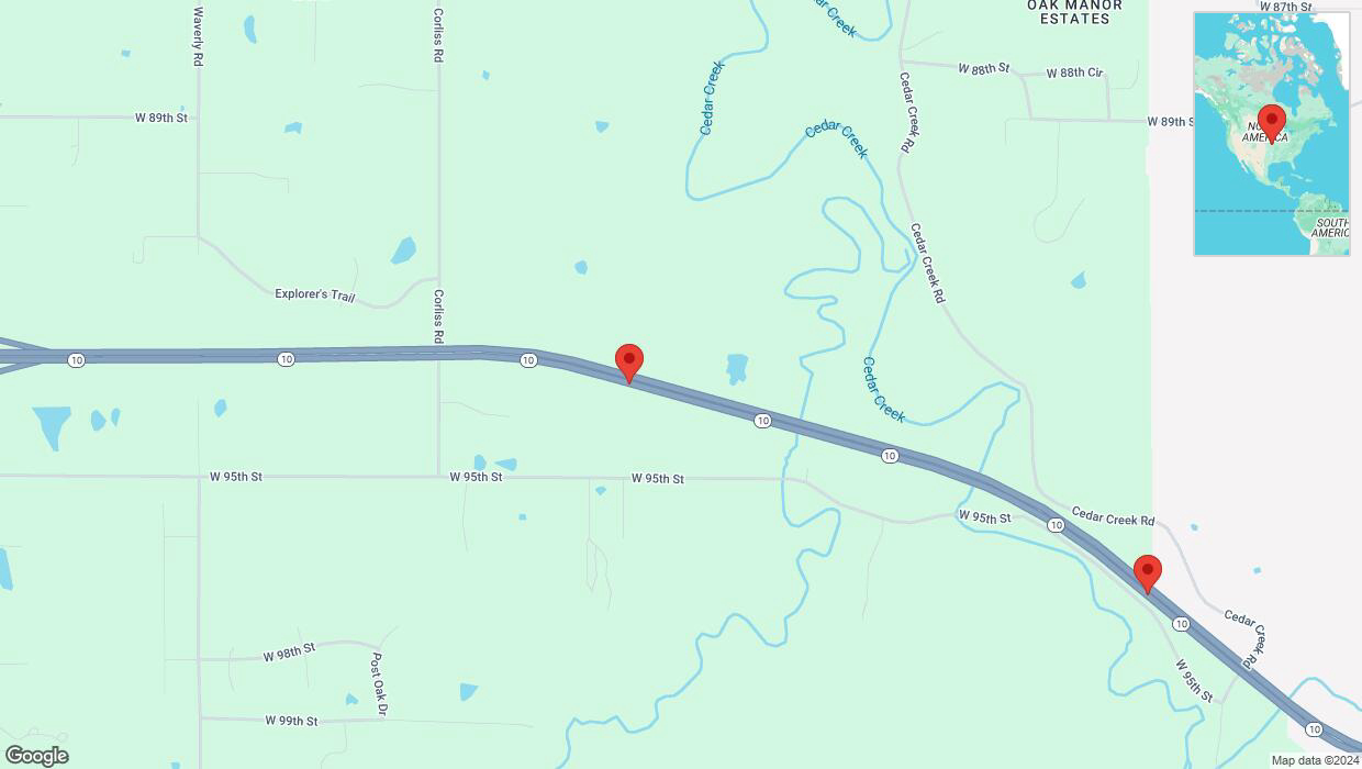 A detailed map that shows the affected road due to 'Left lane on K-10 closed in De Soto' on September 11th at 7:09 p.m.