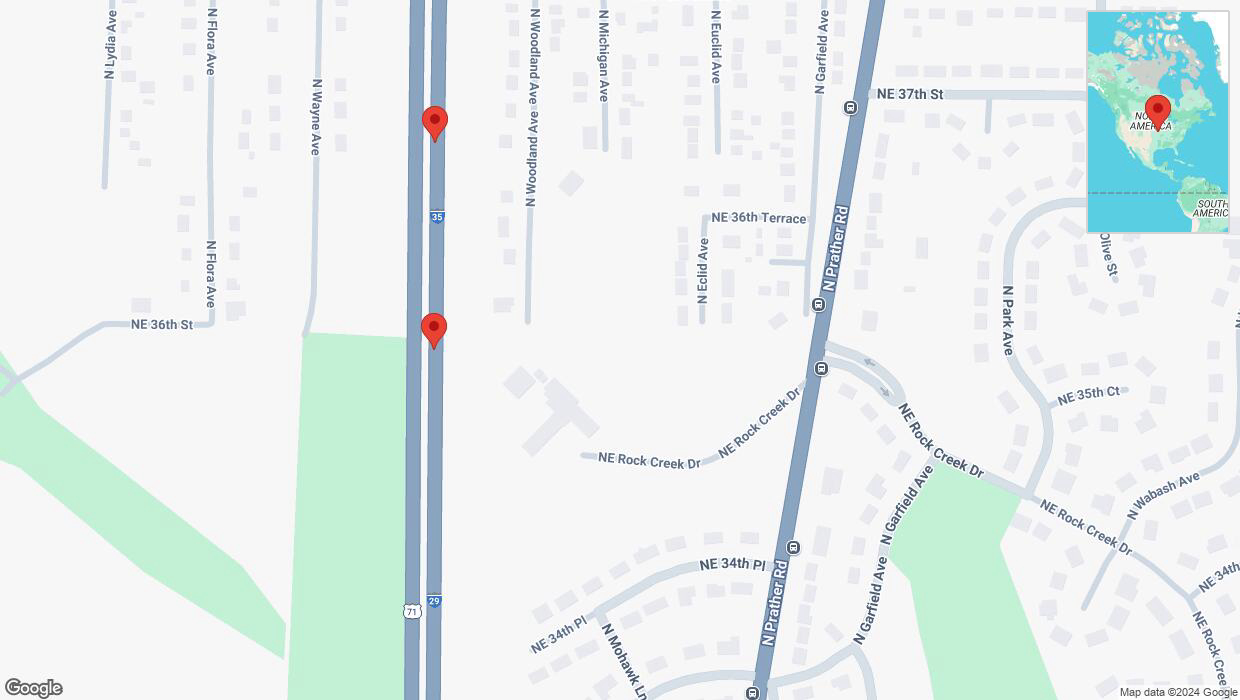 A detailed map that shows the affected road due to 'Broken down vehicle on northbound I-29/I-35 in Kansas City' on September 11th at 4:52 p.m.