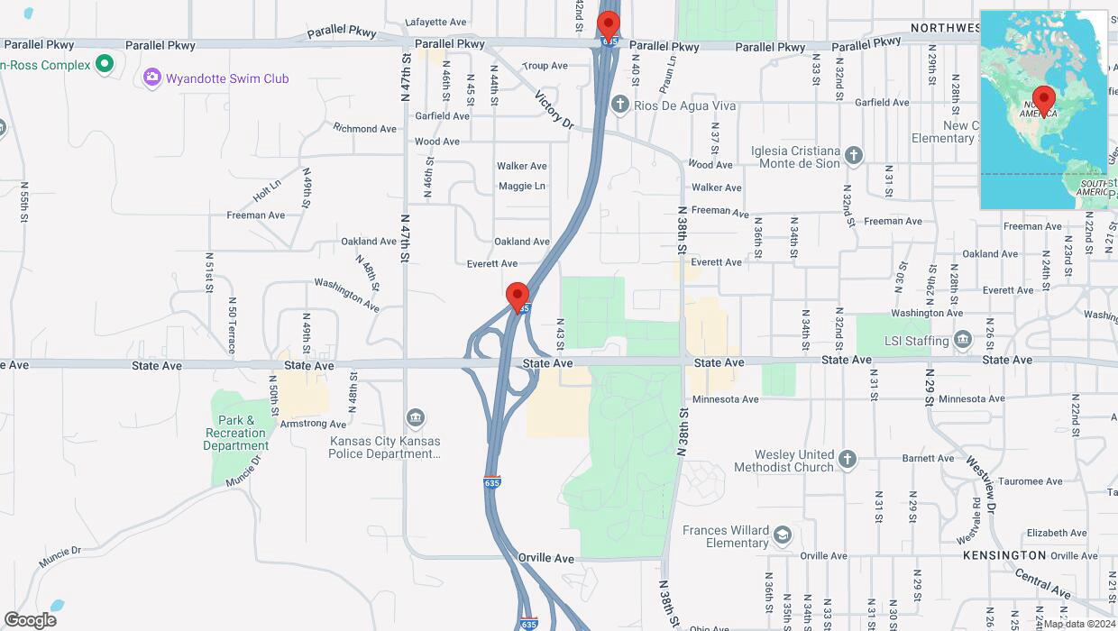 A detailed map that shows the affected road due to 'Crash reported on northbound I-635 in Kansas City' on September 11th at 8:52 p.m.