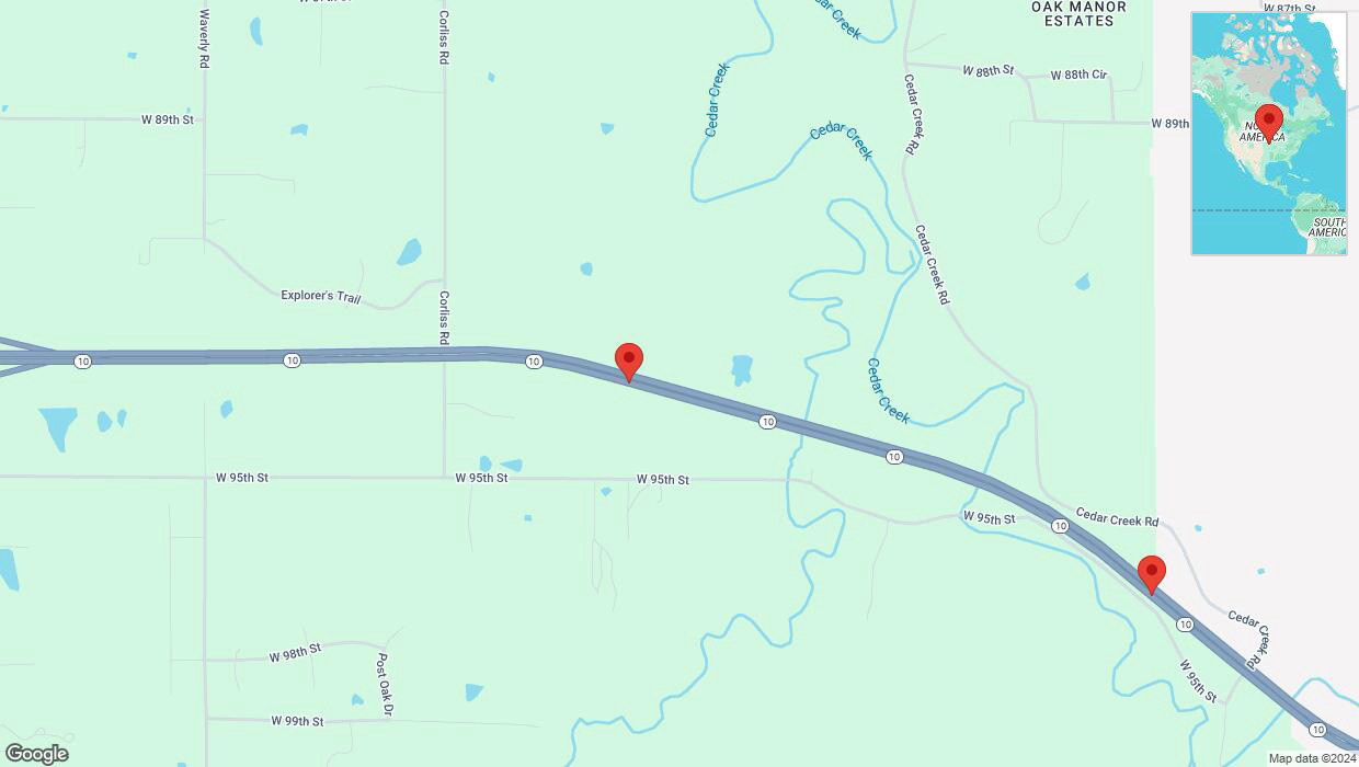 A detailed map that shows the affected road due to 'Left lane on K-10 closed in De Soto' on September 13th at 8:13 p.m.