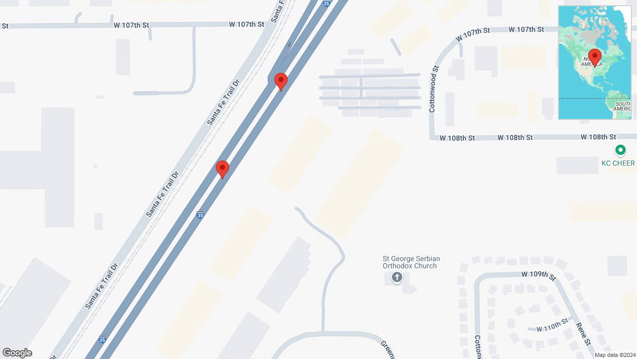 A detailed map that shows the affected road due to 'Broken down vehicle on eastbound I-35 in Lenexa' on September 12th at 7:58 p.m.