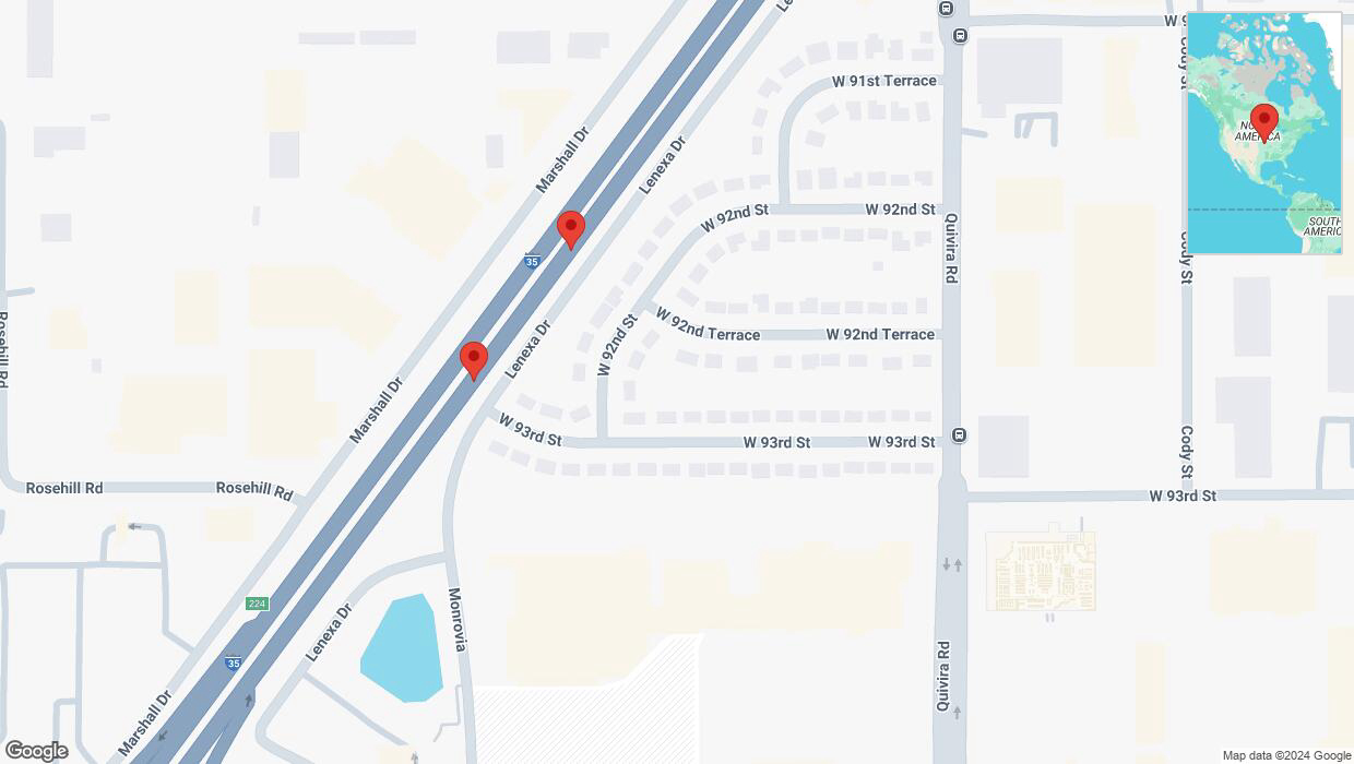 A detailed map that shows the affected road due to 'Broken down vehicle on eastbound I-35 in Lenexa' on September 12th at 9:04 p.m.