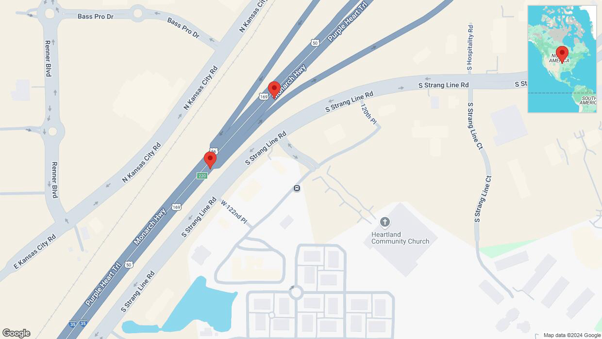 A detailed map that shows the affected road due to 'Broken down vehicle on eastbound I-35 in Olathe' on September 13th at 3:34 p.m.