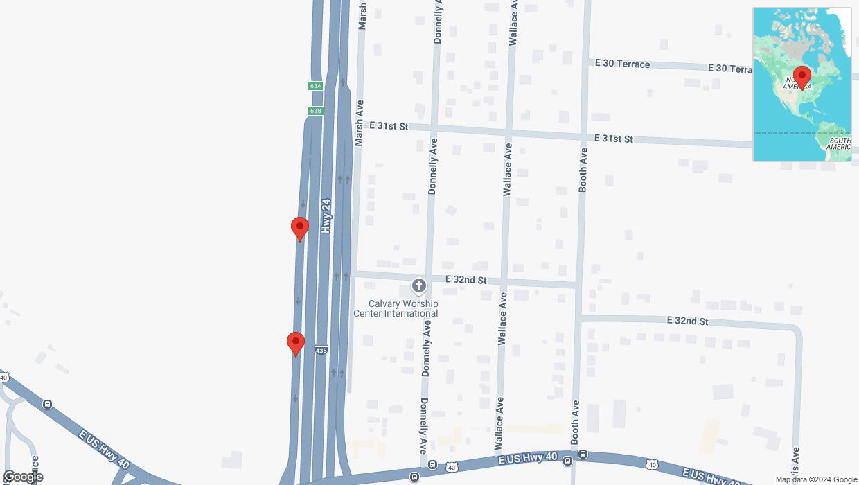 A detailed map that shows the affected road due to 'Broken down vehicle on Marsh Avenue in Kansas City' on September 13th at 10:52 p.m.