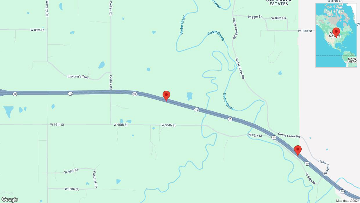 A detailed map that shows the affected road due to 'Left lane on K-10 closed in De Soto' on September 17th at 7:15 p.m.