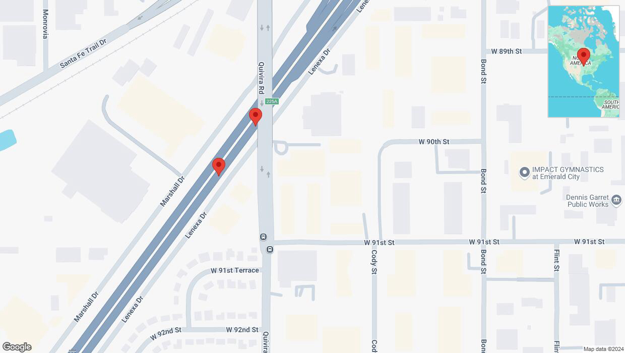 A detailed map that shows the affected road due to 'Broken down vehicle on eastbound I-35 in Lenexa' on September 18th at 5:49 p.m.