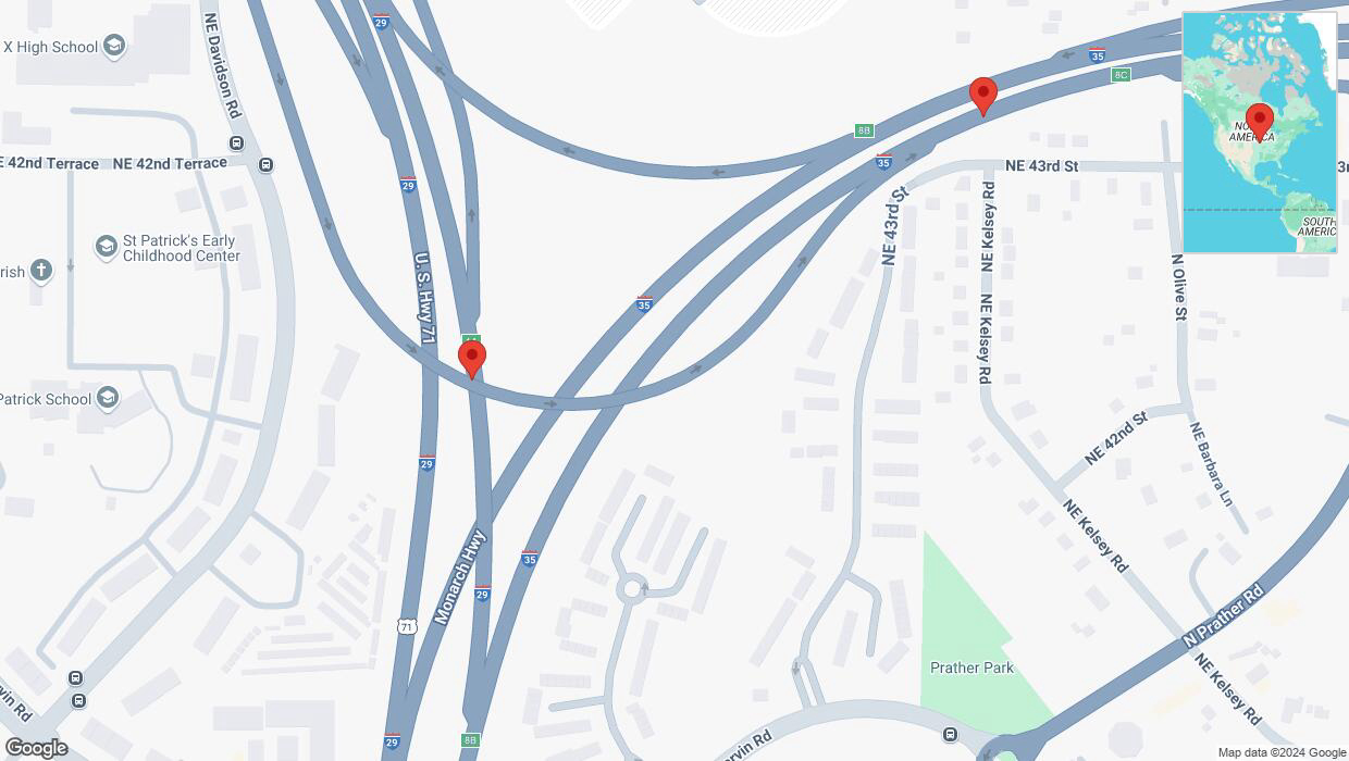 A detailed map that shows the affected road due to 'Crash report: U. S. Highway 71' on September 18th at 8:01 p.m.