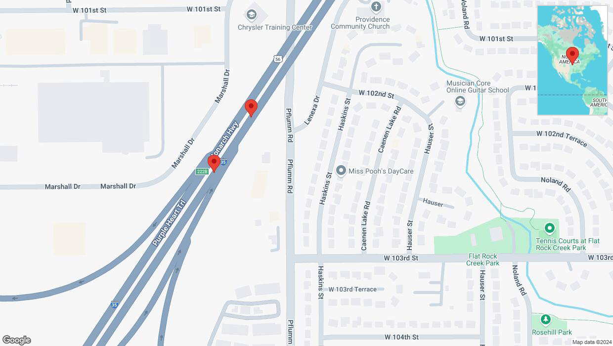 A detailed map that shows the affected road due to 'Broken down vehicle on eastbound I-35 in Lenexa' on September 21st at 3:17 p.m.