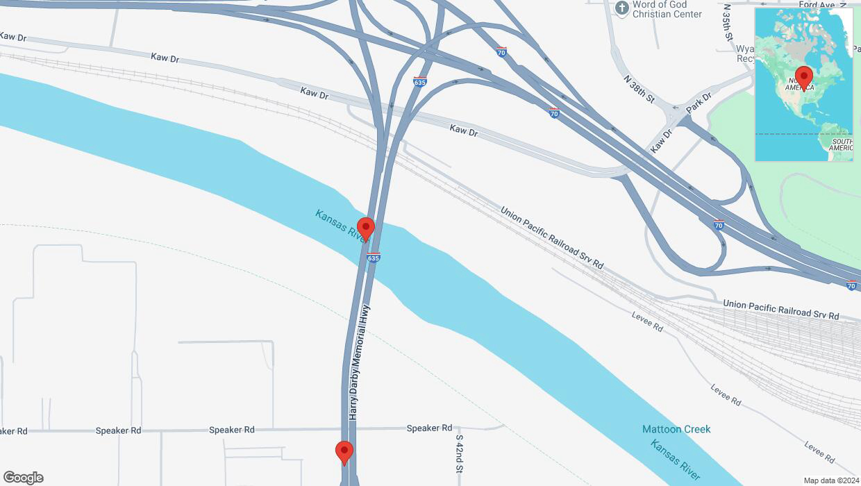 A detailed map that shows the affected road due to 'Lane on I-635 closed in Kansas City' on September 21st at 7:04 p.m.