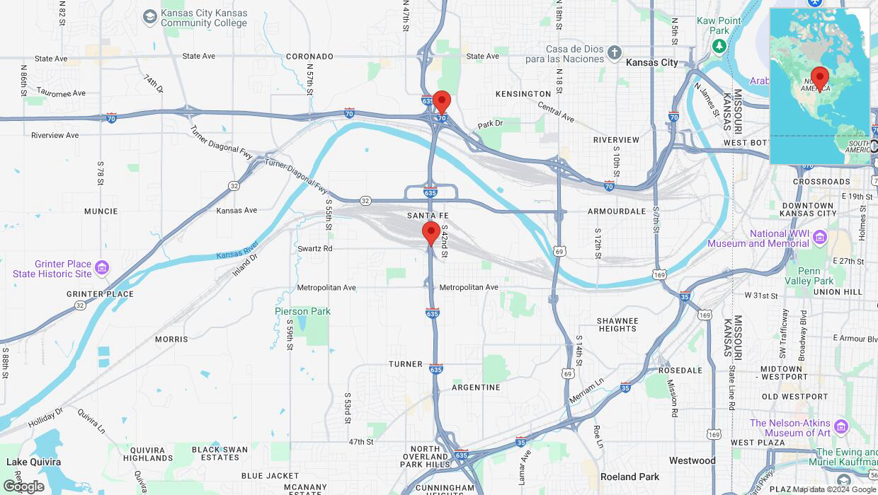 A detailed map that shows the affected road due to 'Heavy rain prompts traffic warning on northbound I-635 in Kansas City' on September 21st at 10:03 p.m.