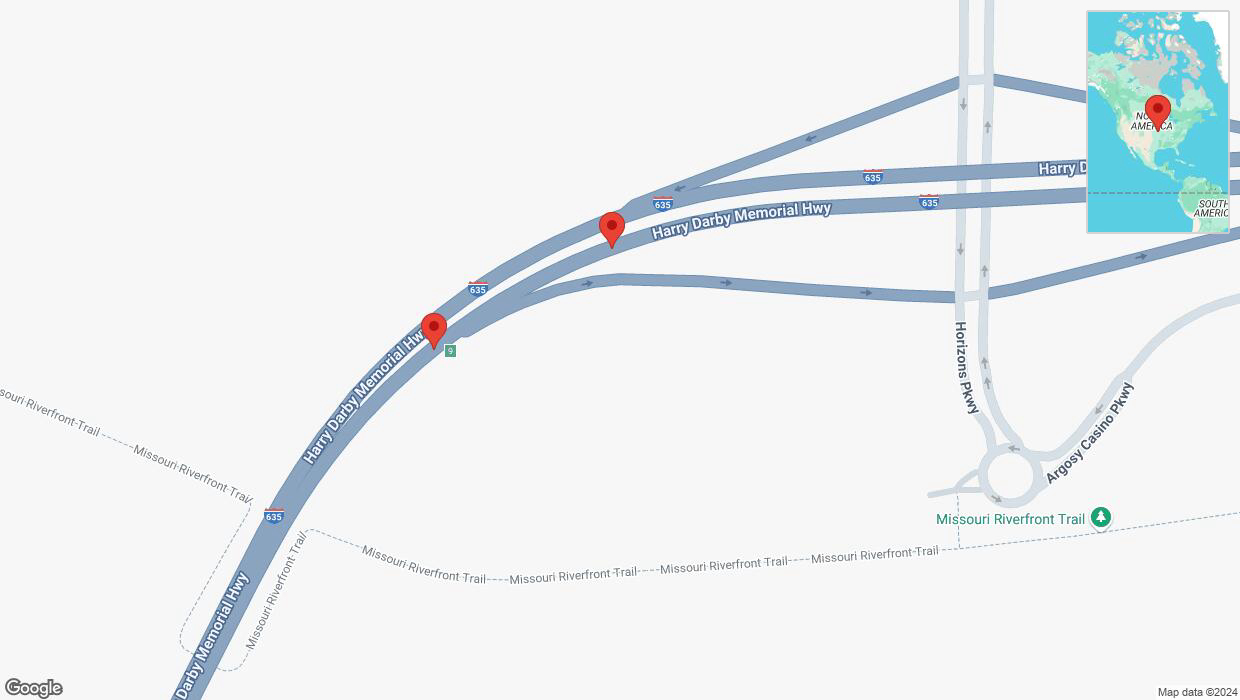 A detailed map that shows the affected road due to 'Broken down vehicle on northbound I-635 in Riverside' on September 23rd at 1:59 p.m.