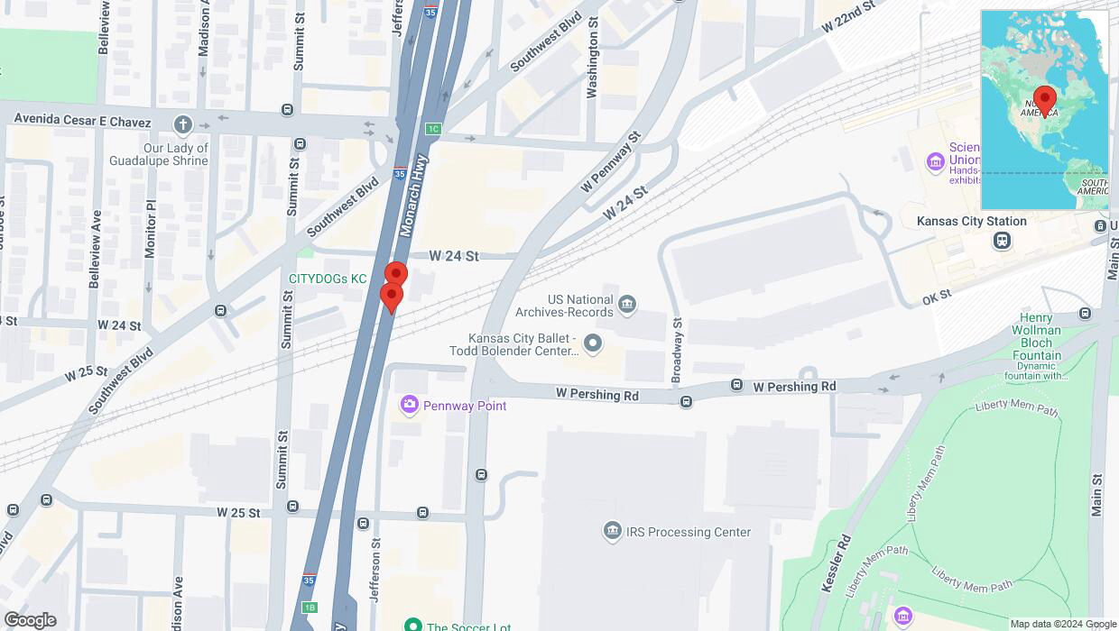 A detailed map that shows the affected road due to 'Broken down vehicle on northbound I-35 in Kansas City' on September 23rd at 5:17 p.m.