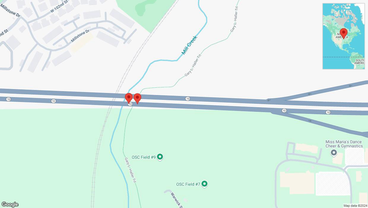 A detailed map that shows the affected road due to 'Broken down vehicle on eastbound K-10 in Olathe' on September 24th at 1:31 p.m.