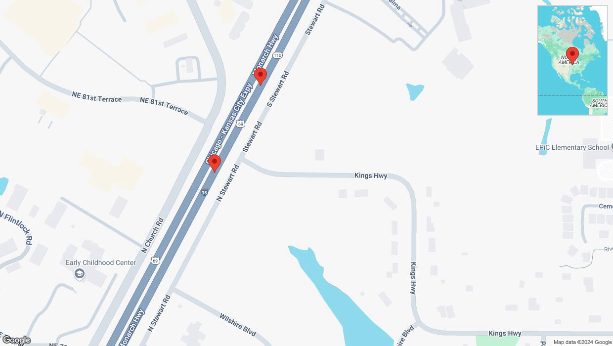 A detailed map that shows the affected road due to 'Crash reported on northbound I-35 in Kansas City' on September 24th at 4:11 p.m.