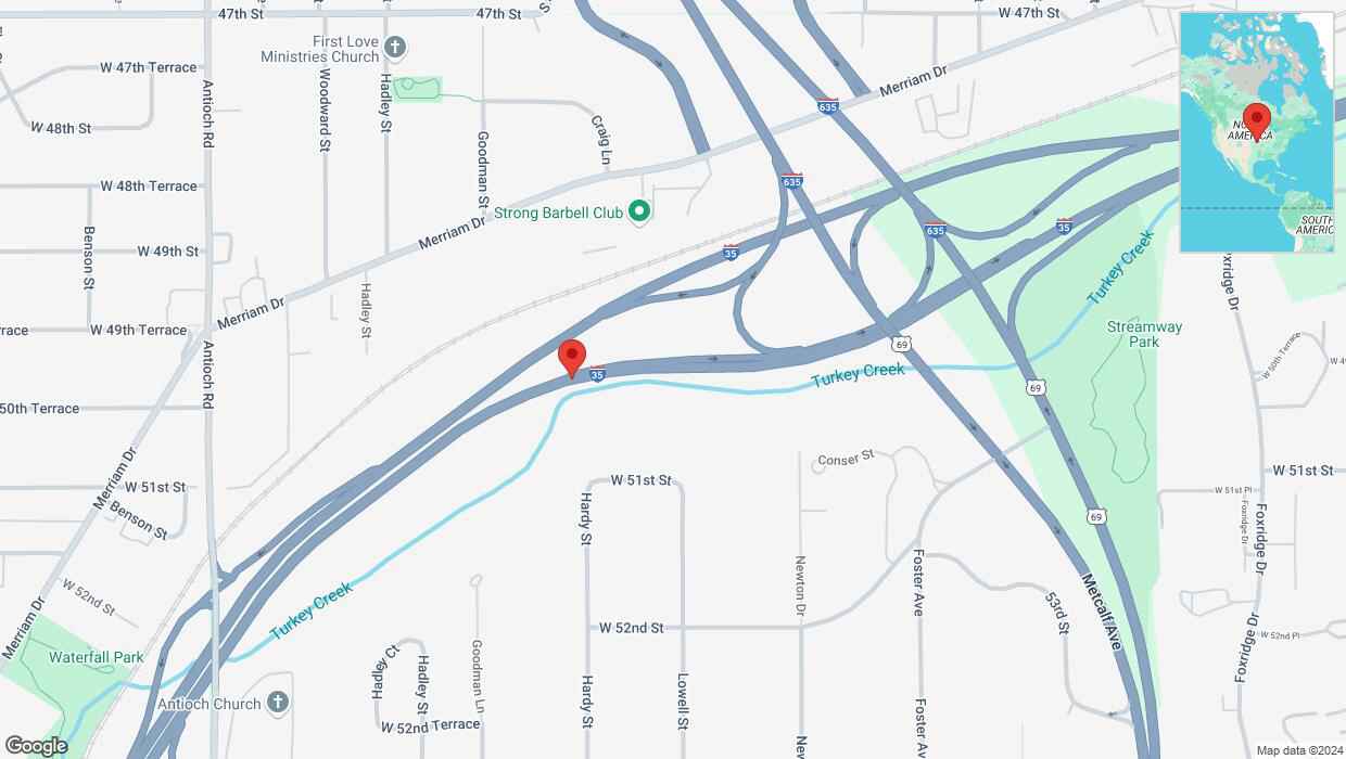 A detailed map that shows the affected road due to 'I-35 closed in Mission' on September 24th at 11:23 p.m.