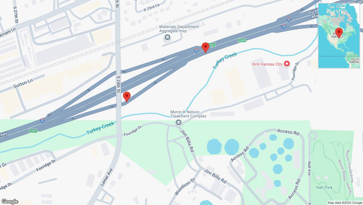 A detailed map that shows the affected road due to 'Broken down vehicle on South 24th Street in Kansas City' on September 26th at 7:23 p.m.