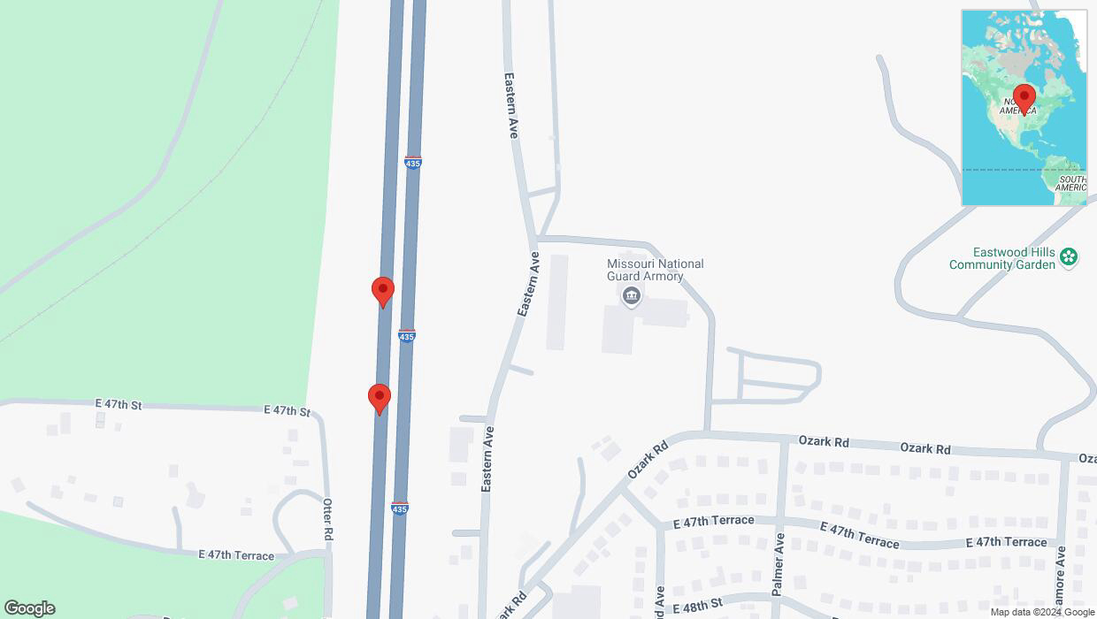 A detailed map that shows the affected road due to 'Broken down vehicle on southbound I-435 in Kansas City' on September 28th at 8:06 p.m.