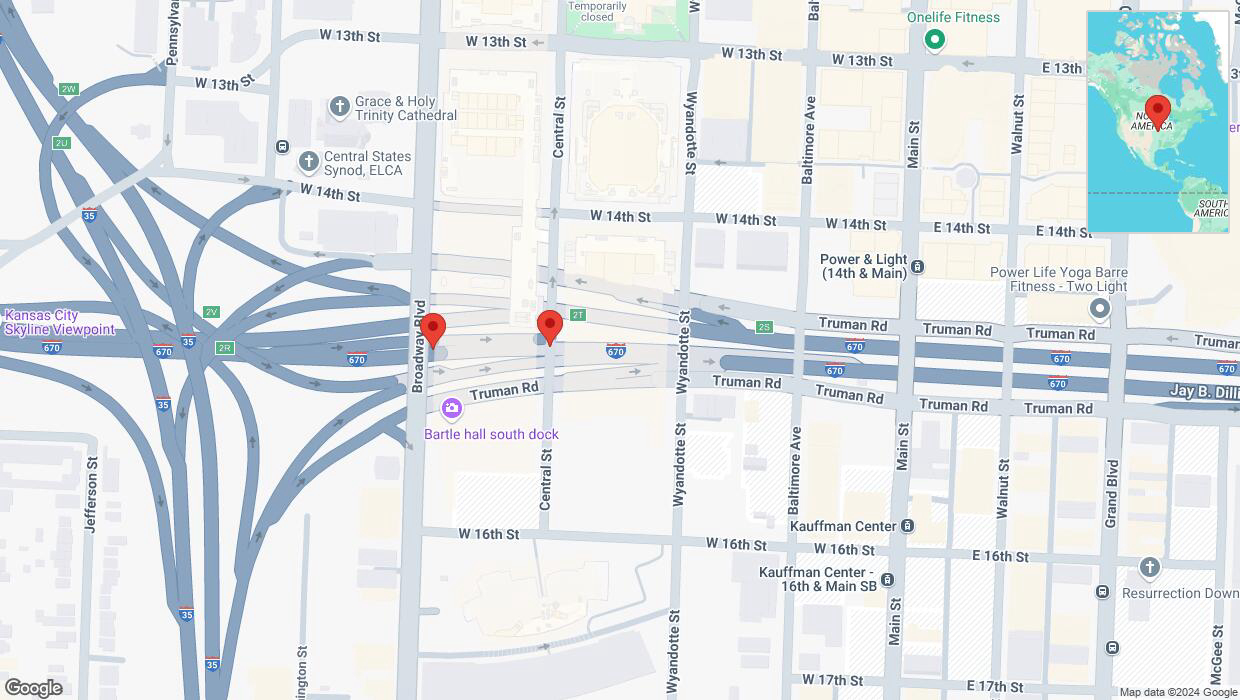 A detailed map that shows the affected road due to 'Broken down vehicle on eastbound I-670 in Kansas City' on September 25th at 5:47 p.m.