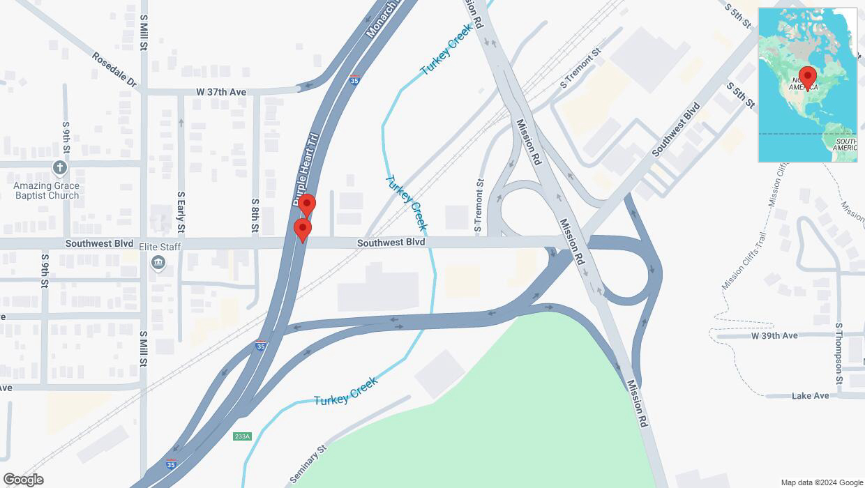 A detailed map that shows the affected road due to 'Crash reported on northbound I-35 in Kansas City' on September 25th at 6:23 p.m.