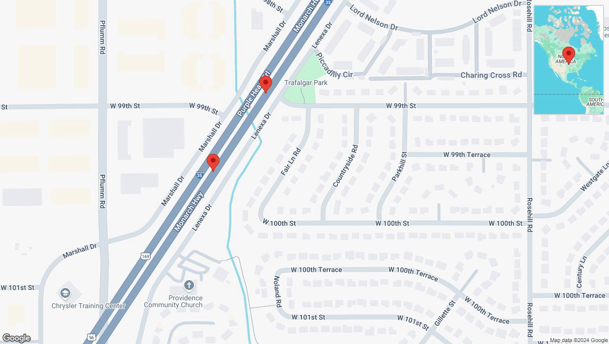 A detailed map that shows the affected road due to 'Broken down vehicle on eastbound I-35 in Lenexa' on September 26th at 5:05 p.m.