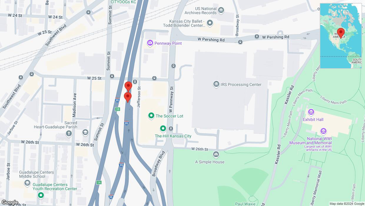 A detailed map that shows the affected road due to 'Broken down vehicle on northbound I-35 in Kansas City' on September 26th at 6:59 p.m.