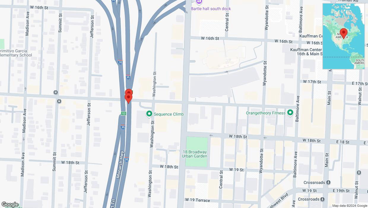 A detailed map that shows the affected road due to 'Broken down vehicle on northbound I-35 in Kansas City' on September 26th at 8:35 p.m.