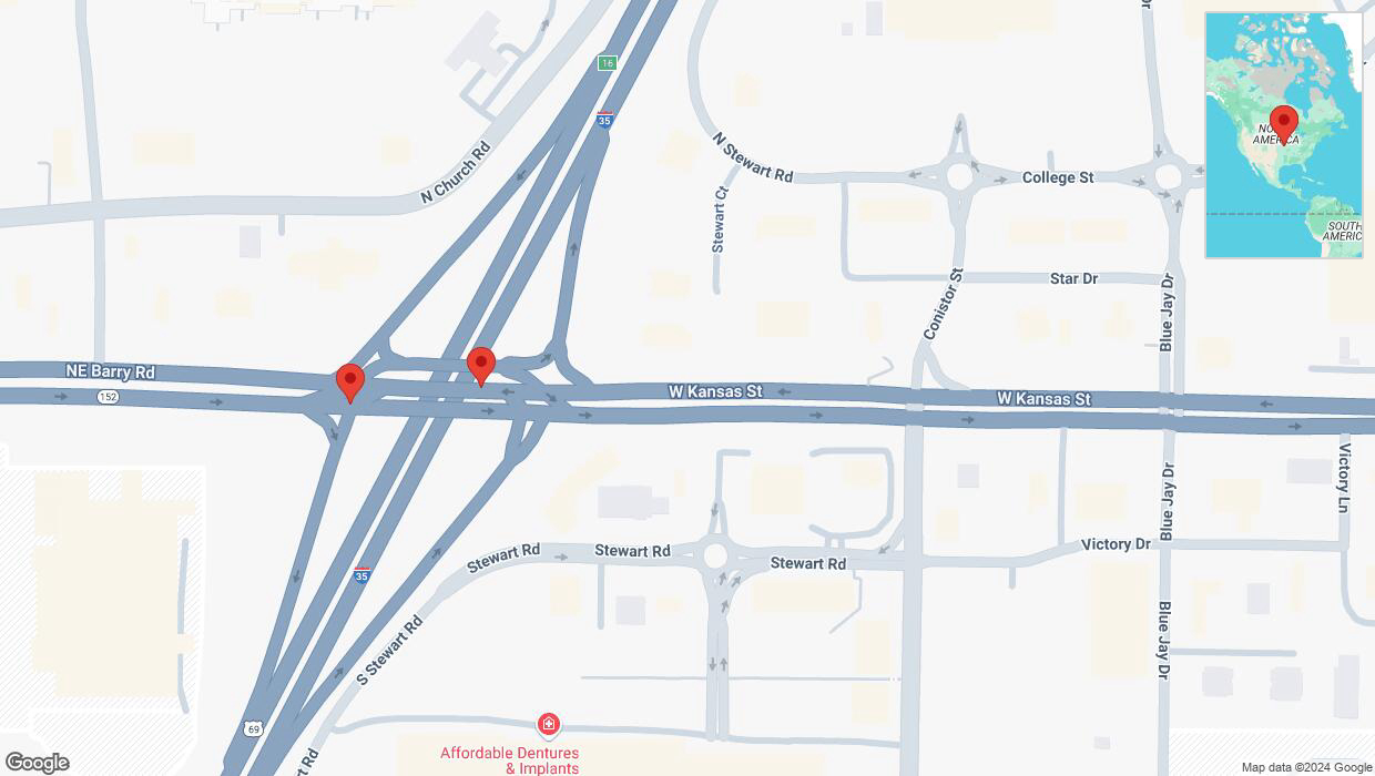A detailed map that shows the affected road due to 'West Kansas Street: bridge closed between Liberty and I-35 South' on September 27th at 9:59 p.m.